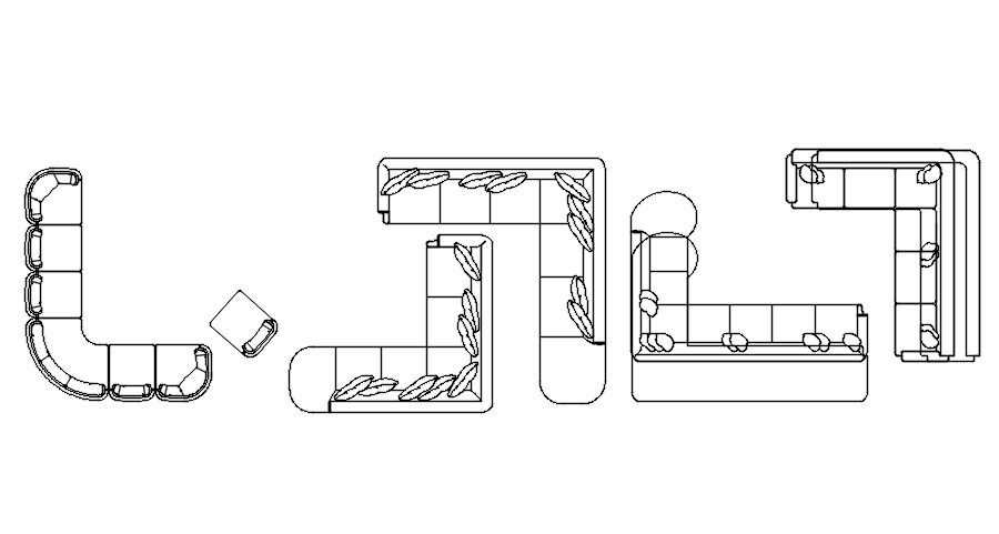 AutoCAD DWG File of L-Shaped Sofa Block with Dimensions and Layout