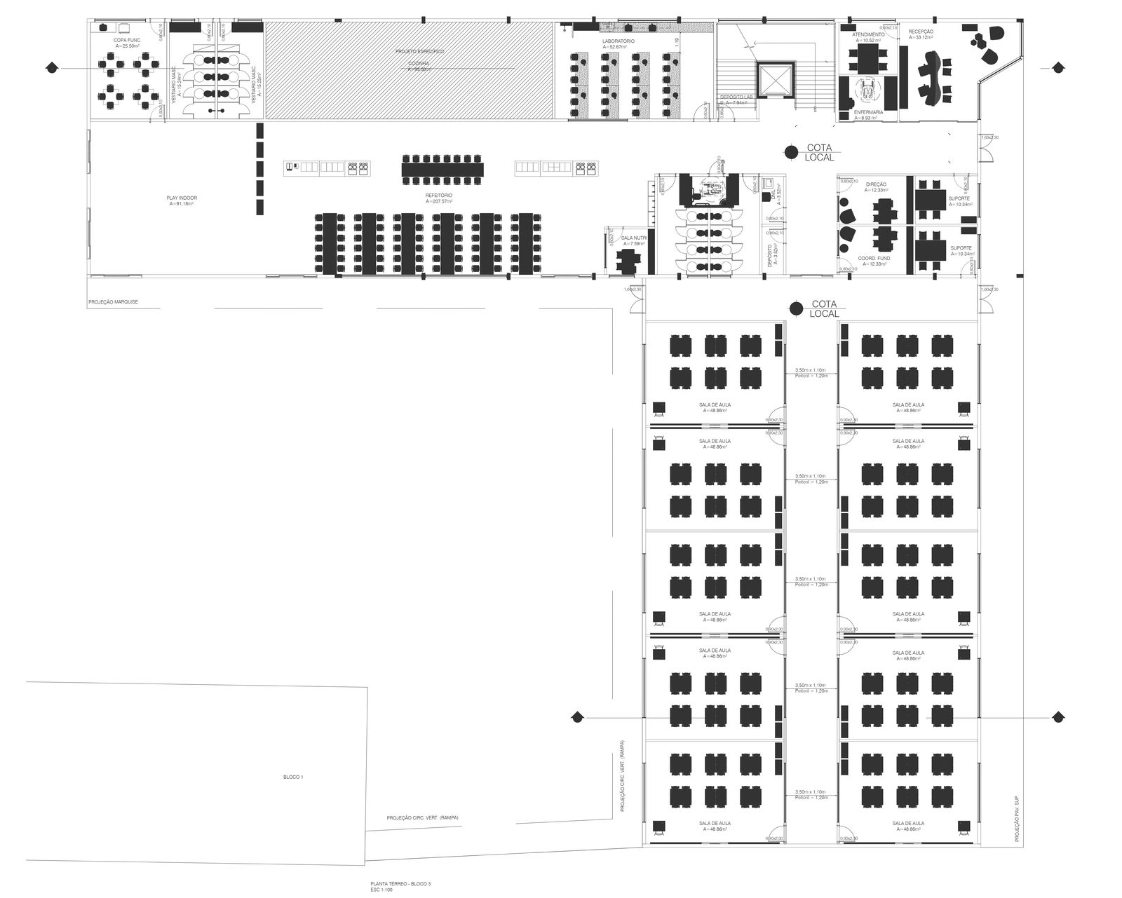 L shaped school design with classrooms laboratories and indoor play area detail DWG autoCAD drawing