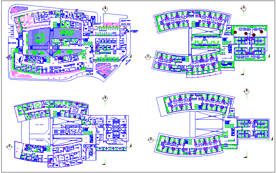 Lung hospital floor plan with architectural view dwg file