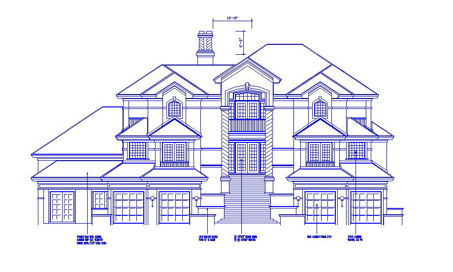Luxuries bungalow facing elevation cad drawing details dwg file