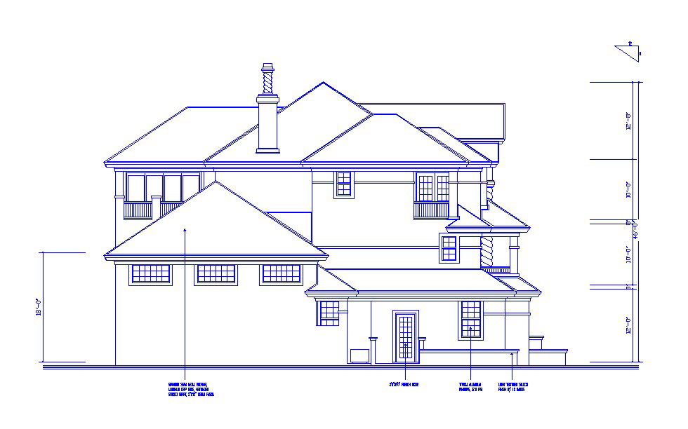 Luxuries bungalow facing elevation cad drawing details dwg file
