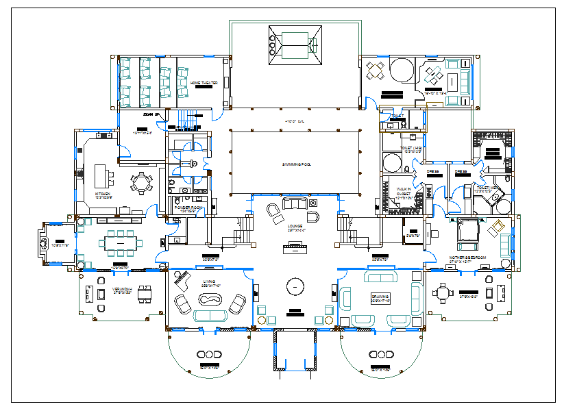 Luxuries residential housing plan view, design plan layout detail dwg file