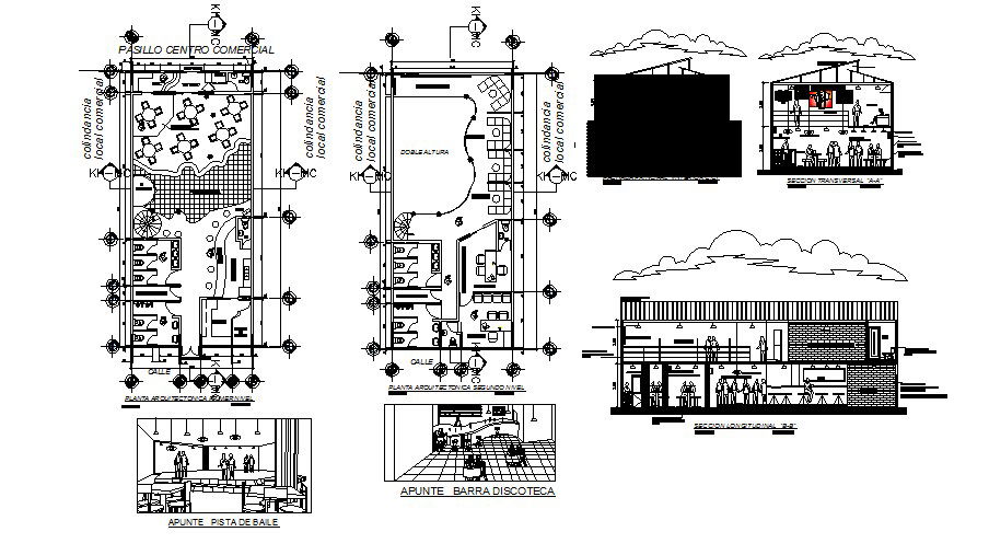 Luxuries restaurant elevation, section and floor plan details dwg file