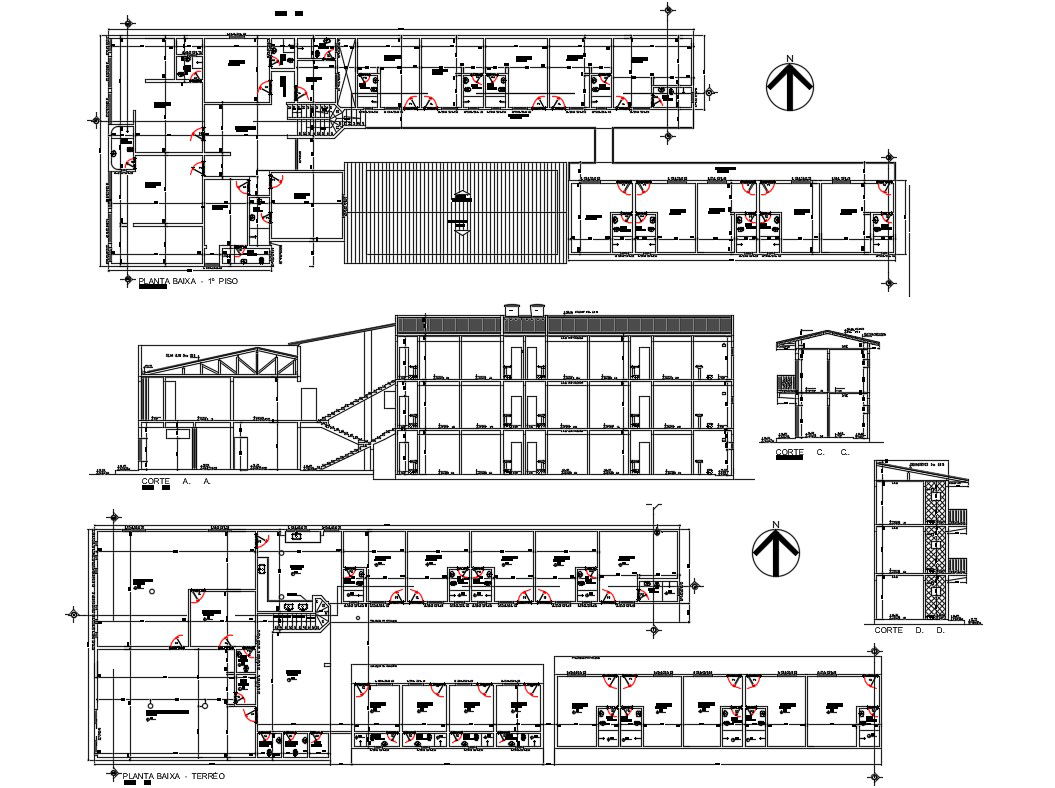 Luxuries villa type hotel section and and floor plan details dwg file