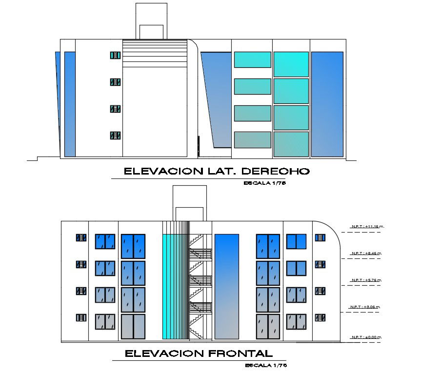 Luxuries Apartment Building Front And Side Elevation Design Download DWG File