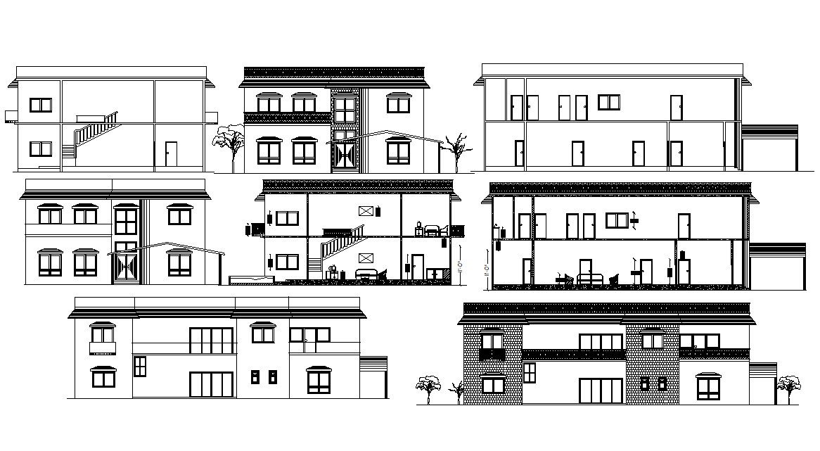 Luxurious Bungalow Elevation and Section Design CAD File