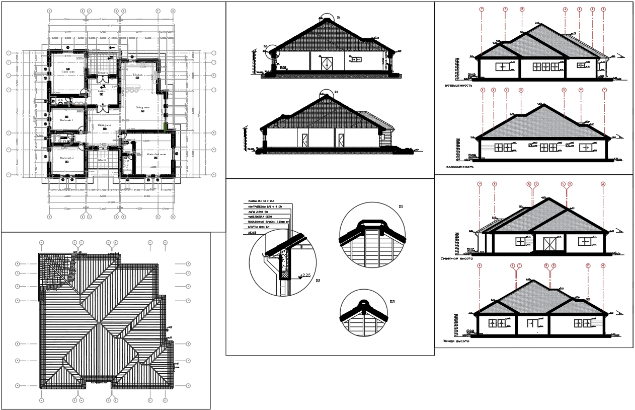 Luxurious 4 BHK Villa Plan with All Side Elevation Details in CAD File