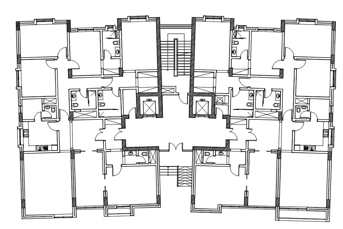 Luxurious Apartment Cluster Layout Plan Drawing DWG File