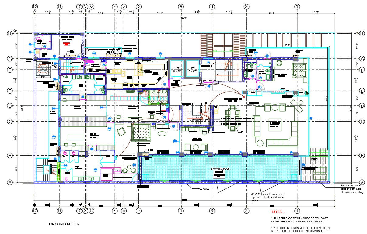 Luxurious Swimming Apartment Furniture Ground Floor Plan DWG File