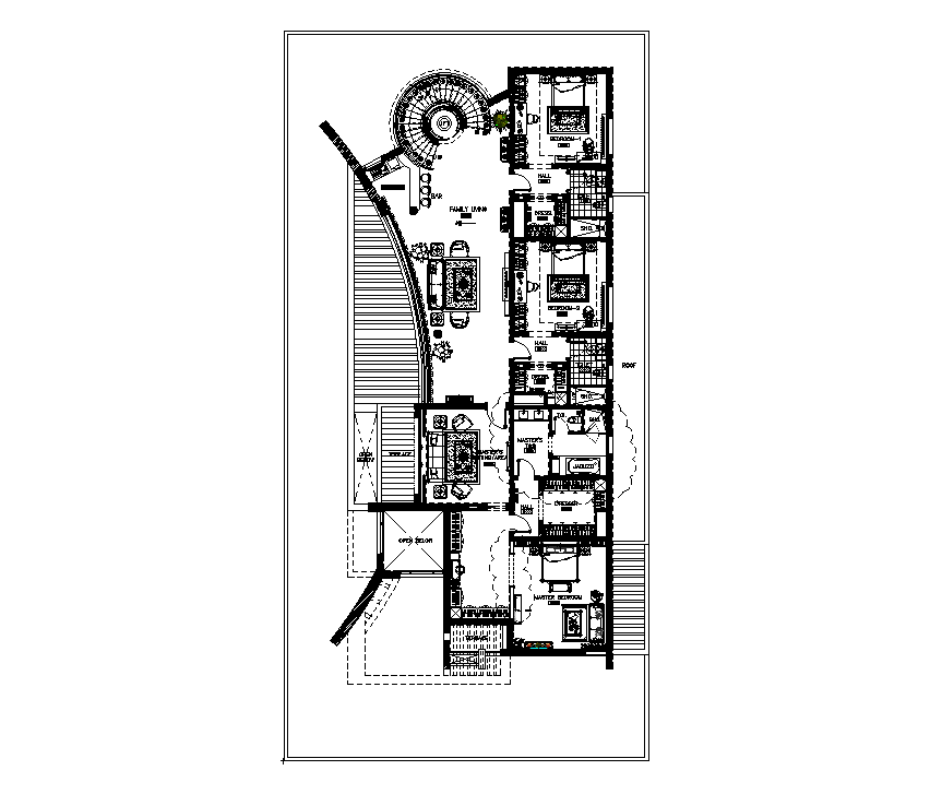 Luxury first floor plan is given in this Autocad drawing file. Download now.