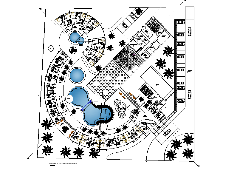 Luxury hotel plan is given in this Autocad drawing file. Download now.