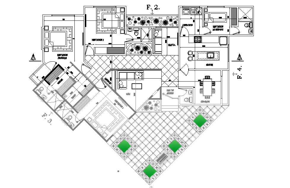 Luxury house plan is given in this Autocad drawing model. Download the Autocad file.