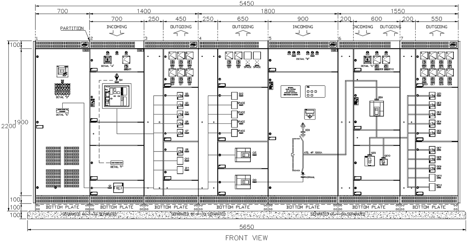 MDB and EMDB Panel Front View DWG AutoCAD file