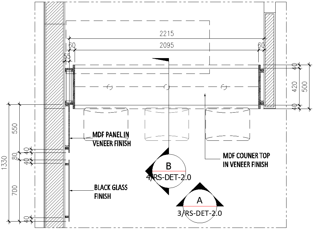 MDF counter top in veneer finish dwg autocad drawing .
