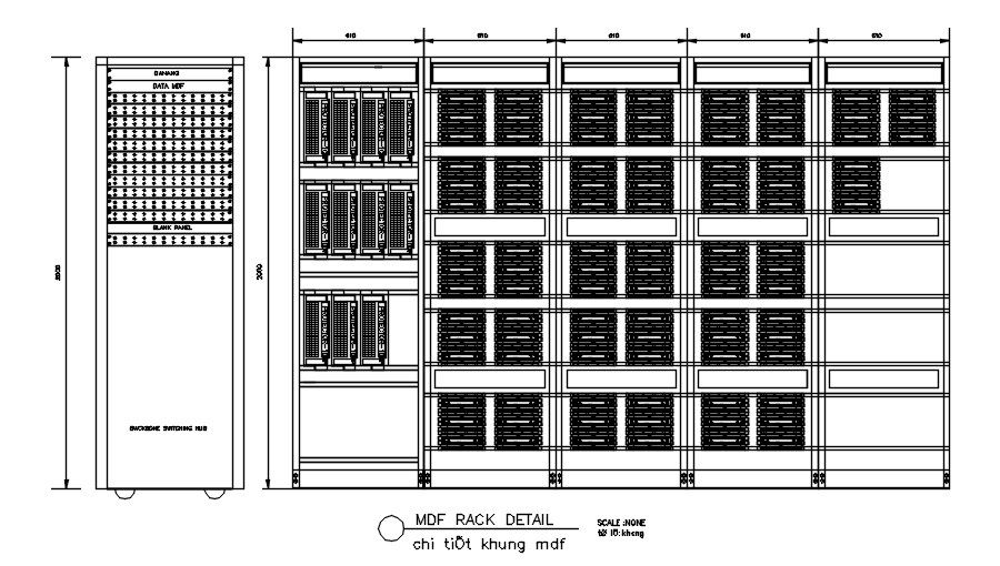 MDF rack detail in AutoCAD 2D drawing, dwg file, CAD file