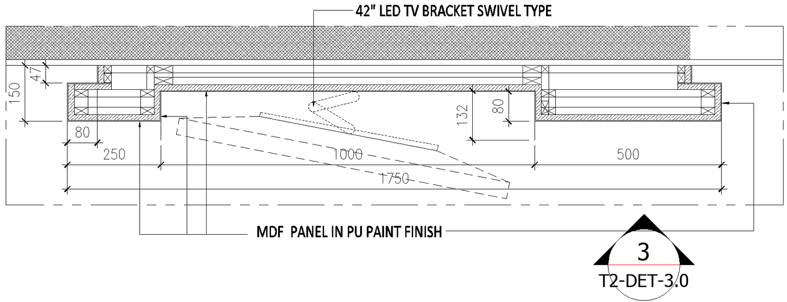 AutoCAD MDF TV Panel Plan Details with PU Paint Finish