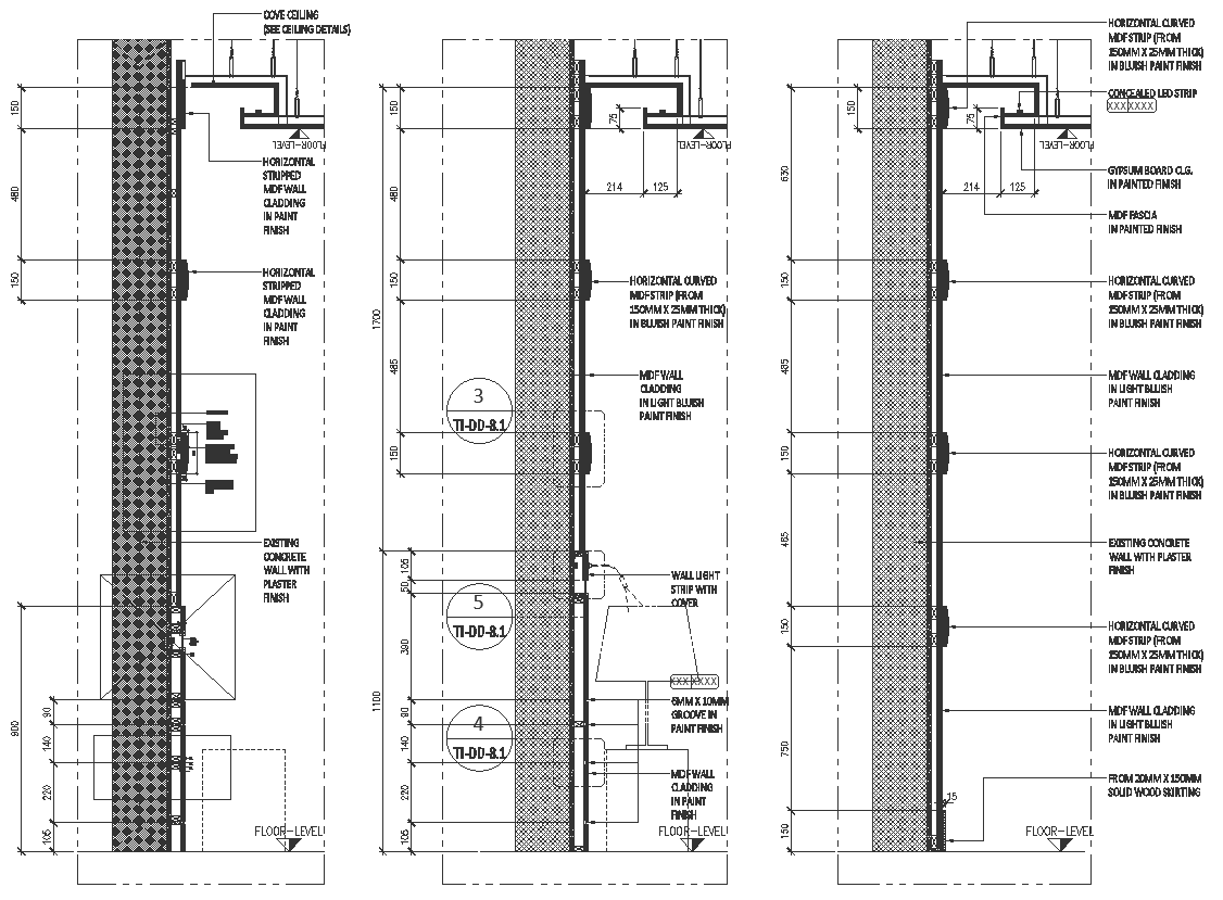 MDFwall cladding in paint finish detail DWG AutoCAD drawing