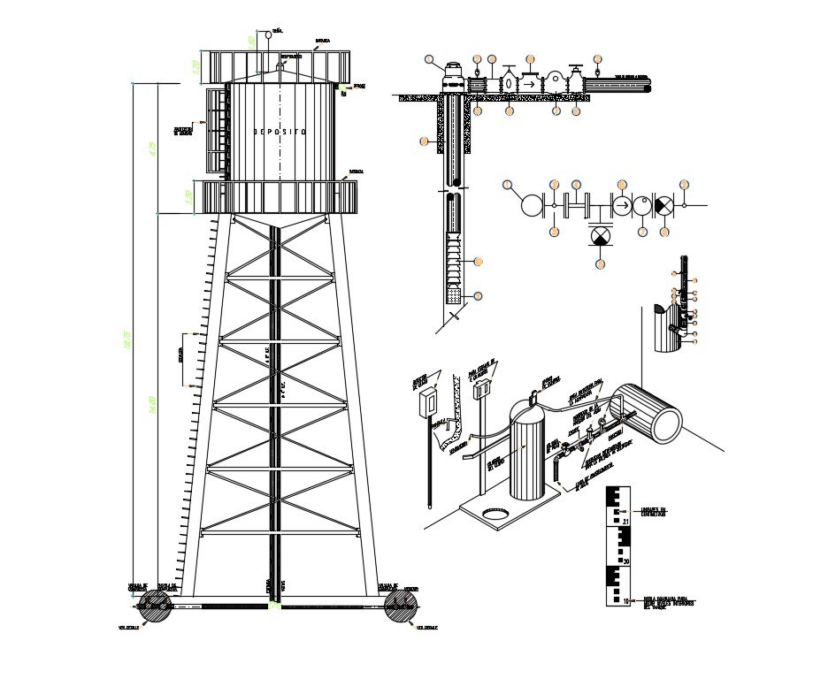 MS Huge Tower With Over Head Water Tank AutoCAD File Free Download