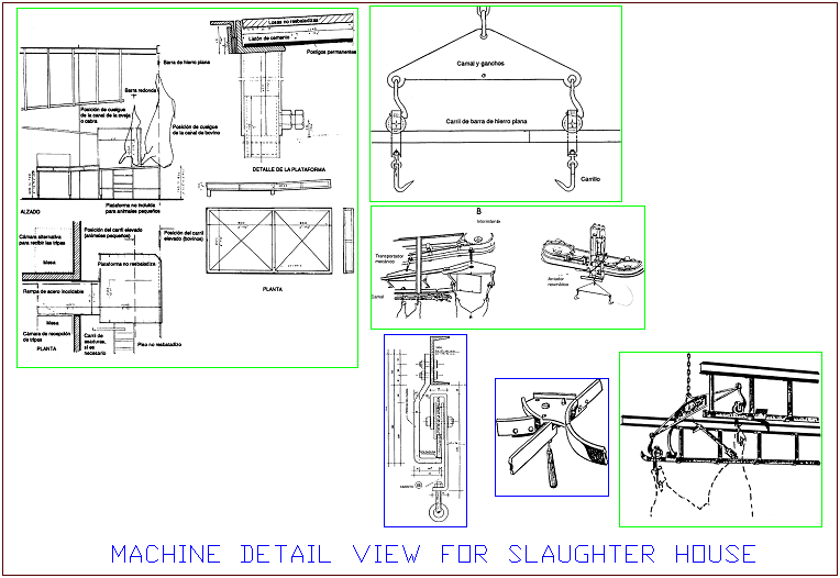 Machine detail view for slaughter house for leather plant dwg file
