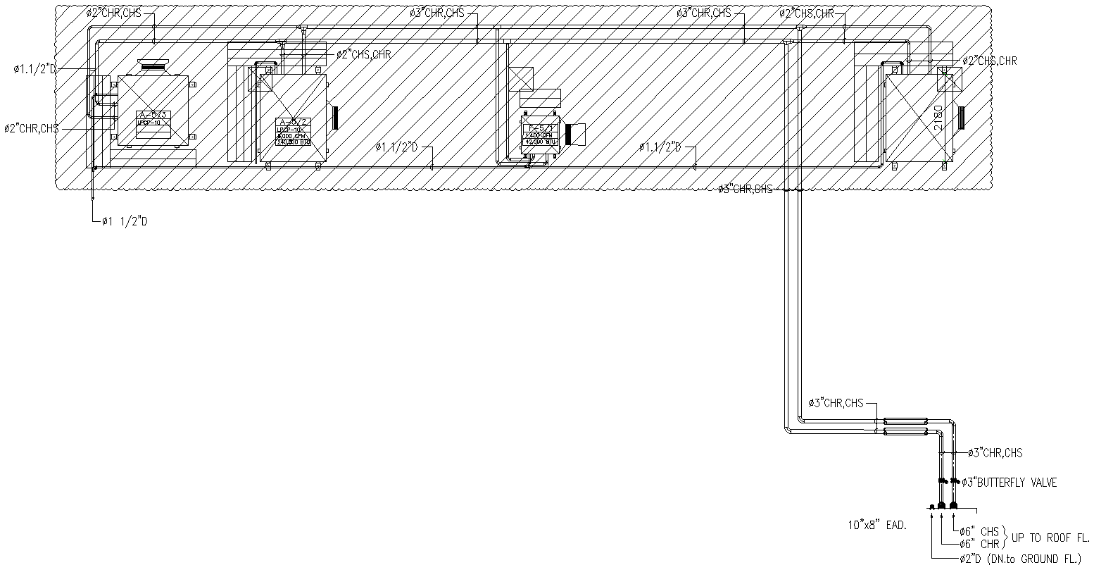 Machine room Roof Piping Line Diagram Detail DWG AutoCAD file 