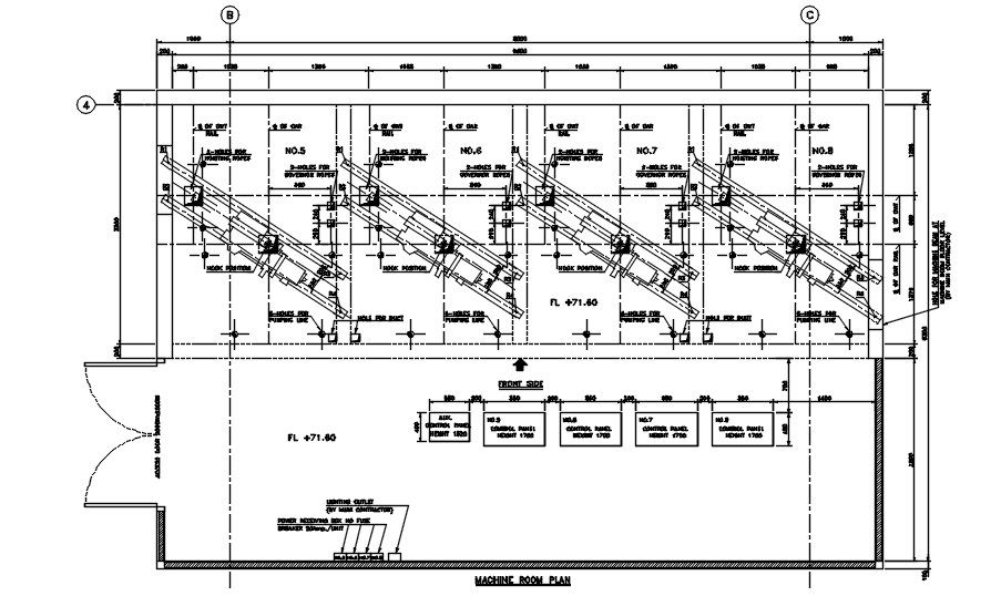 Machine room plan typical section details are given in this 2D CAD DWG drawing. Download the AutoCAD 2D DWG file.