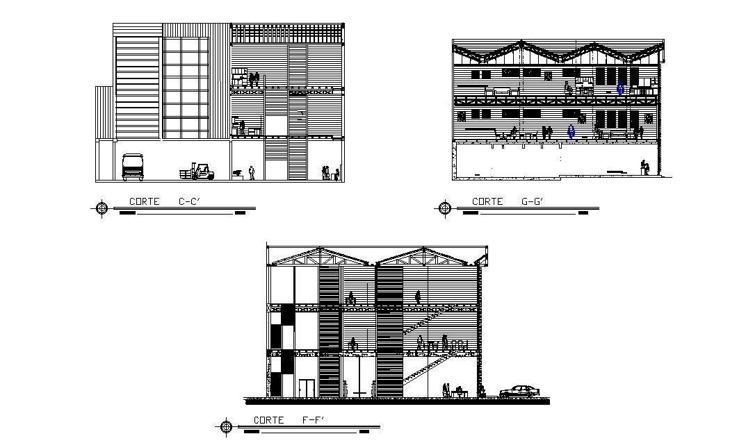 Madera Showroom Building Section drawing DWG File