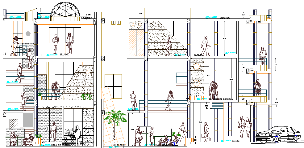 Main Elevation of Local Education Institution Design dwg file