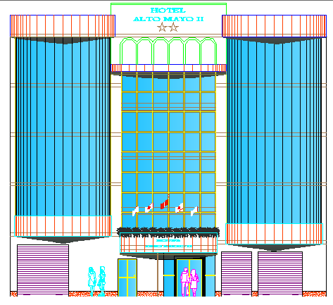 Main Elevation of Multi-Flooring Hotel Architecture Design dwg file