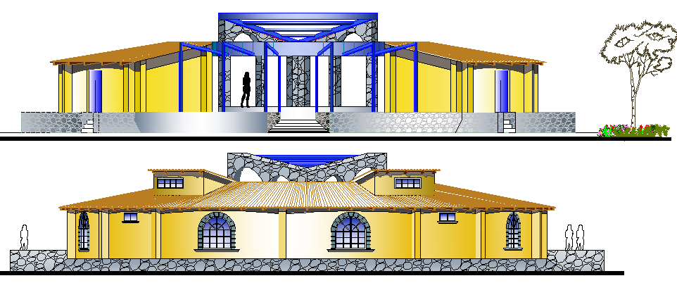 Main Elevation of Tourist Hotel Architecture Layout dwg file