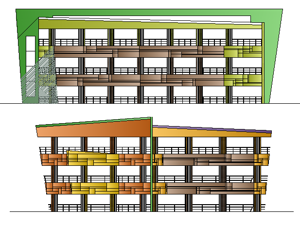 Main back side elevation of government auditorium hall dwg file