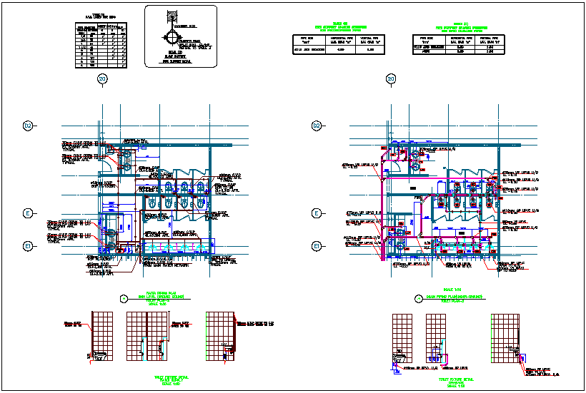 Main building design with view of piping plan of toilet dwg file