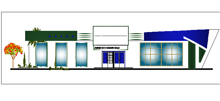 Main cut elevation view of telecommunication agency building dwg file