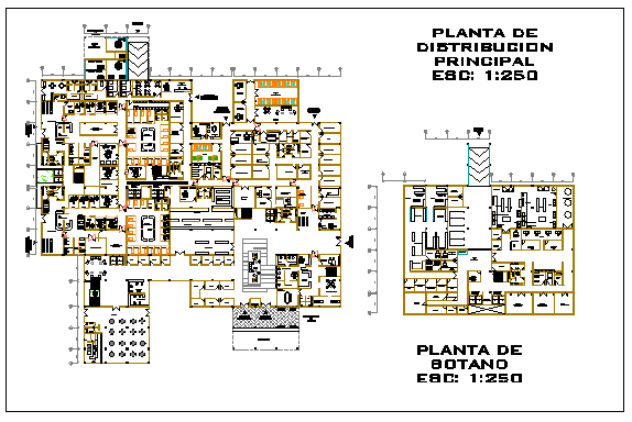 Main distribution plant basement floor of Hospital design drawing