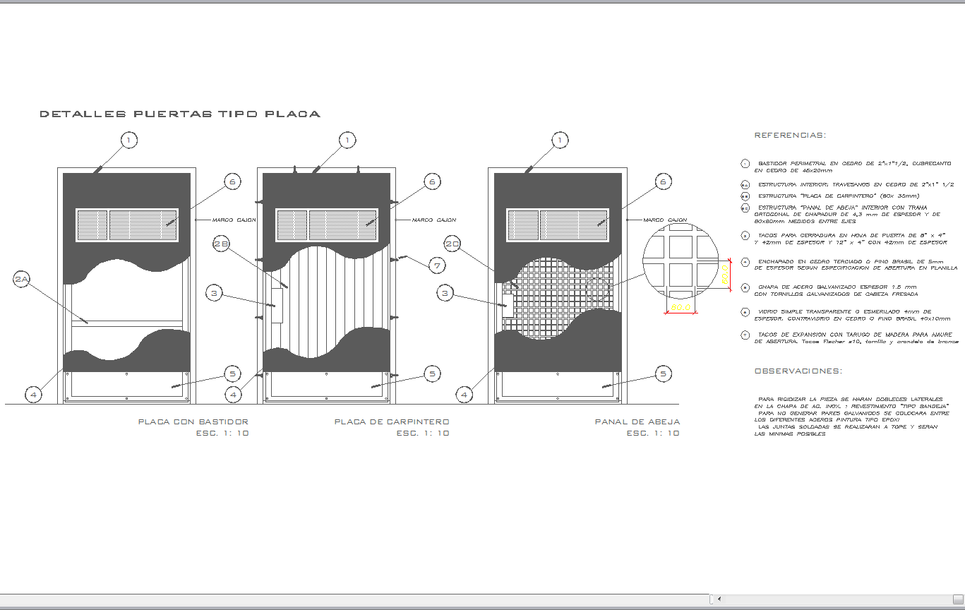 Main door detail with sections cad drawing
