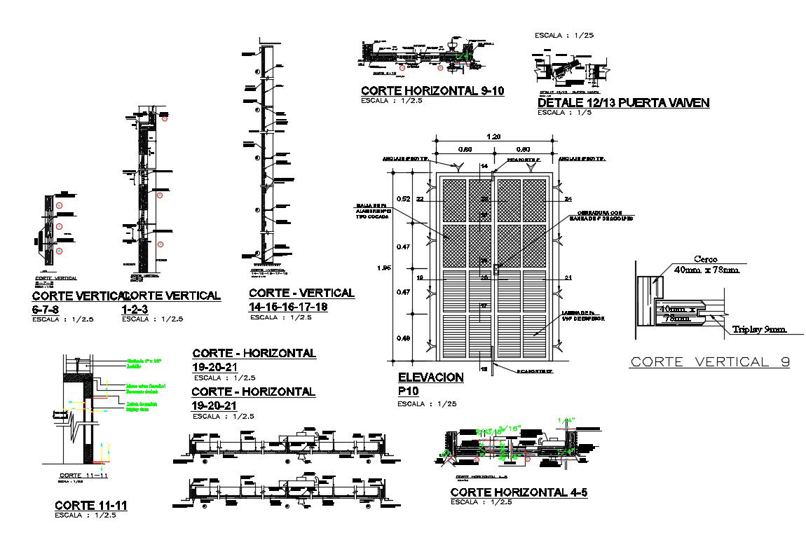 Main door elevation, section and installation cad drawing details dwg file