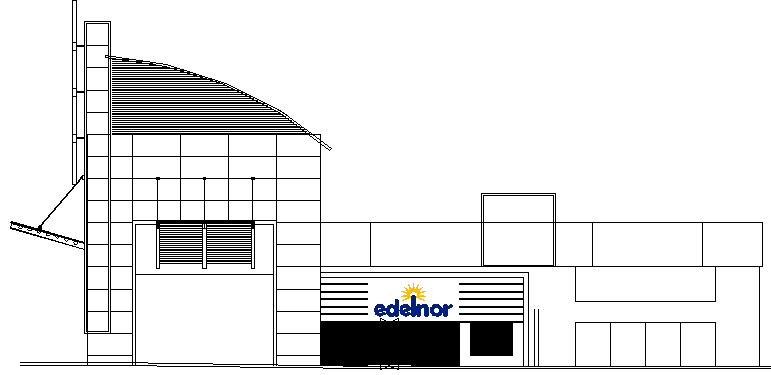Main elevation details of administrative building dwg file