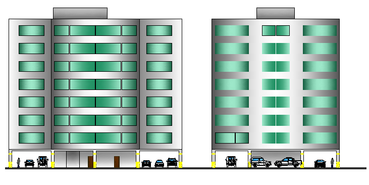 Main elevation details of corporate office building dwg file