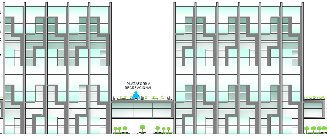 Main elevation details of finance center dwg file