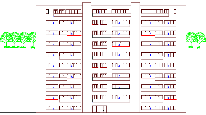 Main elevation of Five star hotel project dwg file
