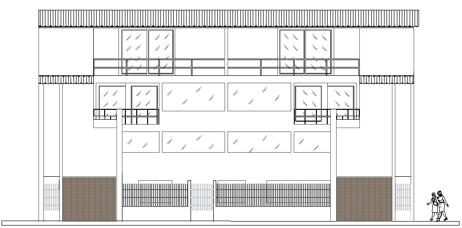 Main elevation of multi-flooring bungalow dwg file