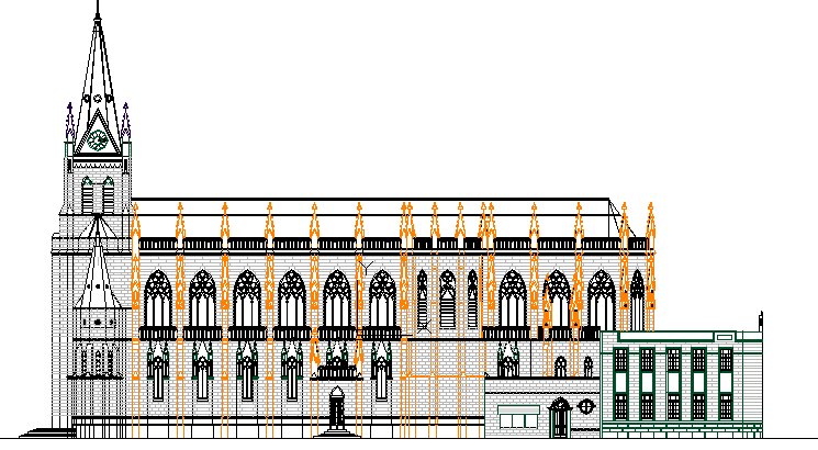 Main elevation of regional cathedral church design dwg file