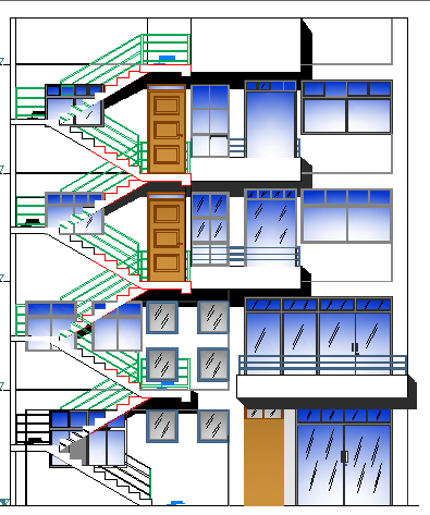 Main elevation of two flooring house design dwg file
