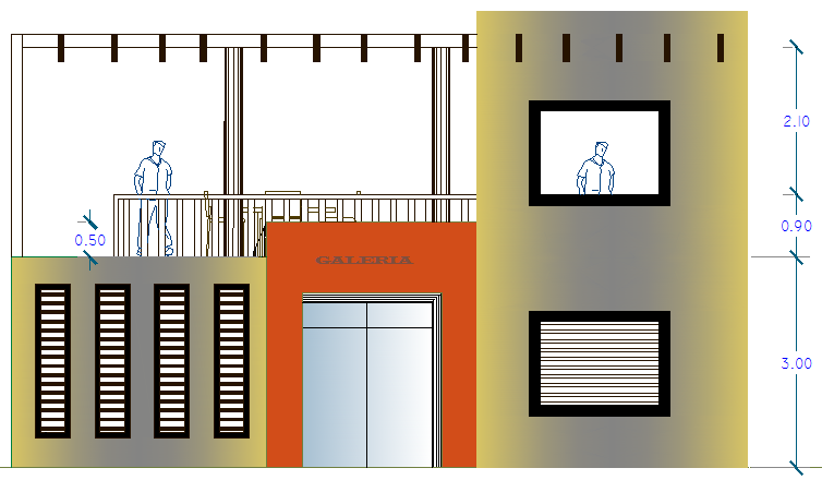 Main elevation view of corporate office dwg file