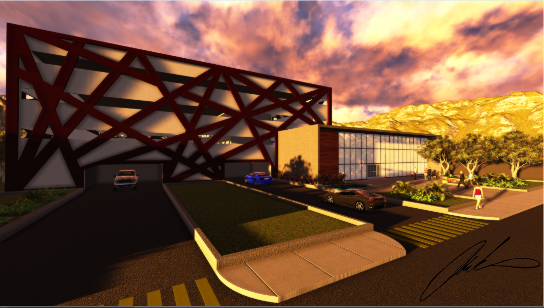 Main entrance 3d design of corporate building dwg file