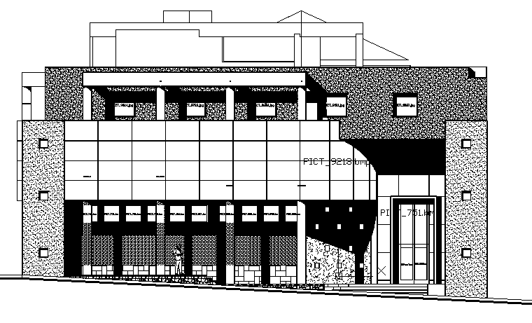 Main front elevation details of municipal office building dwg file