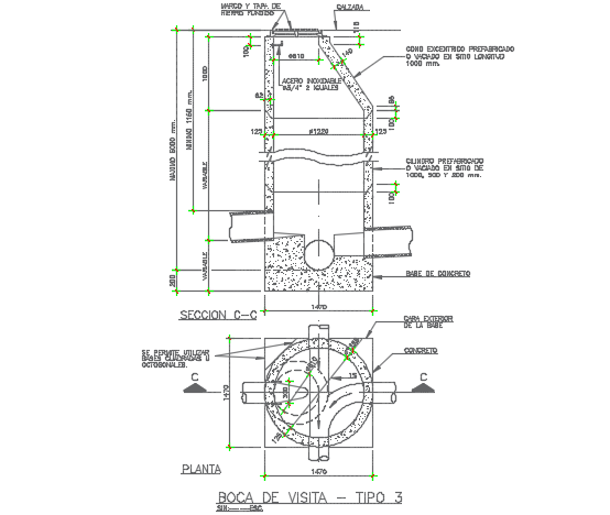 Main hole plan and section detail dwg file
