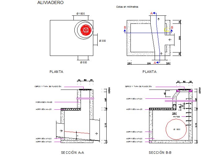 Main hole plan and section detail dwg file