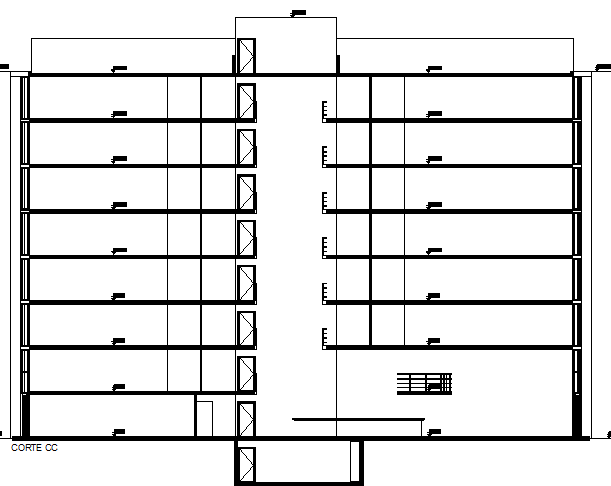Main sectional view of multi-flooring office building view dwg file