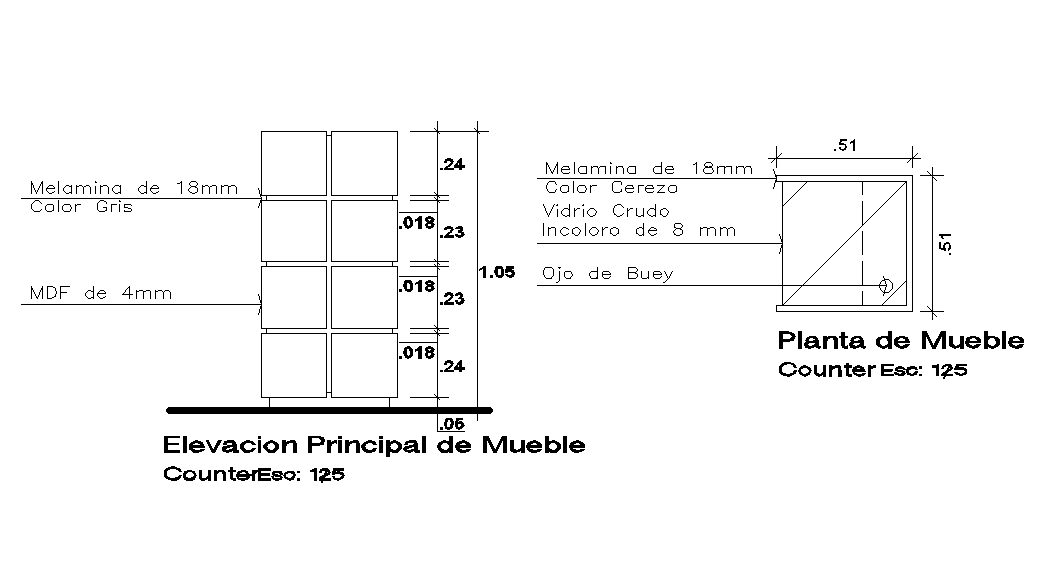 Main Cabinet Plan and Elevation DWG Drawing for AutoCAD file