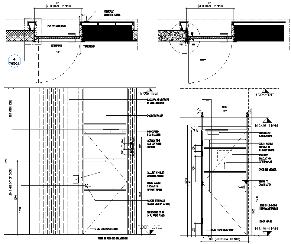 Main Door Entrance Elevation at Corridor Detail Section DWG AutoCAD file
